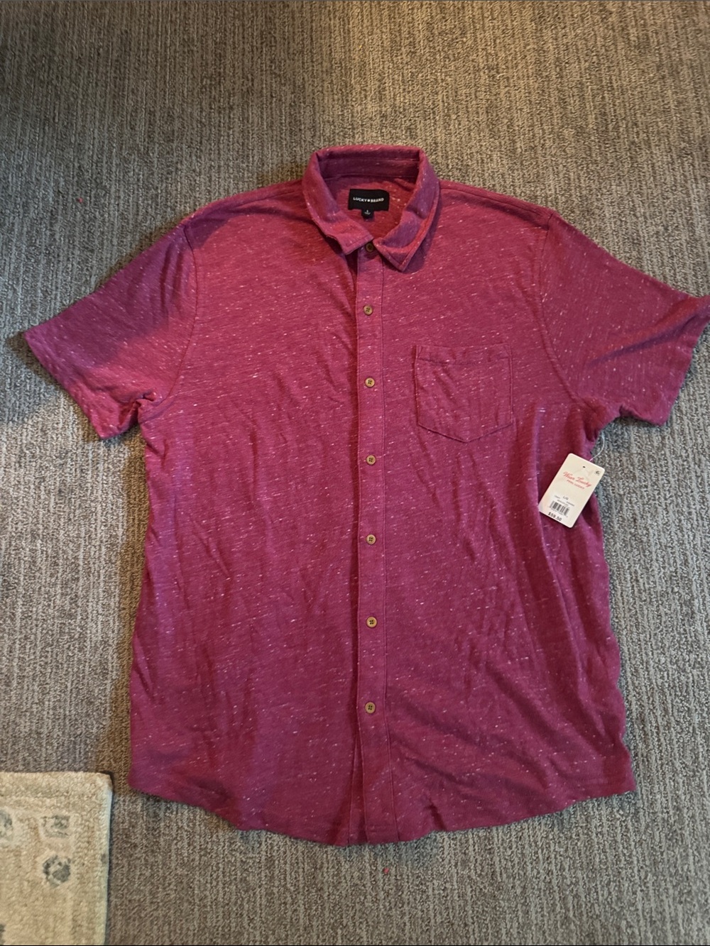 Lucky Brand Men’s Short Sleeve Button-Down Shirt - Berry Pink Heather